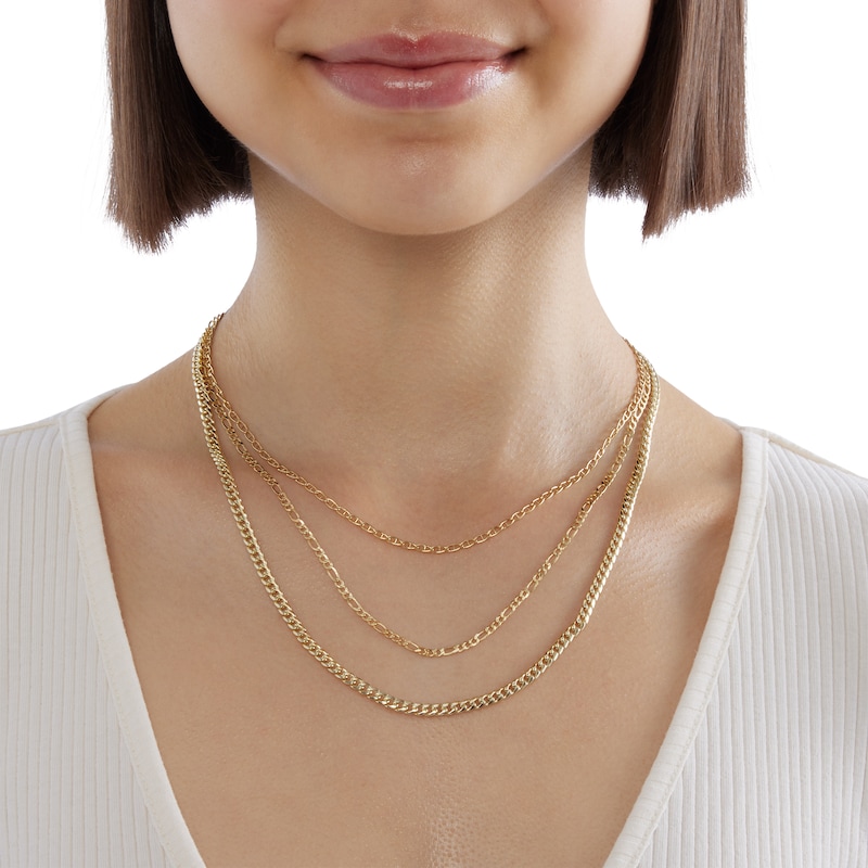 060 Gauge Figaro Chain Necklace in 10K Hollow Gold