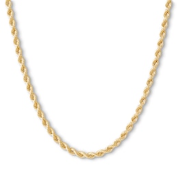 020 Gauge Hollow Rope Chain Necklace in 10K Hollow Yellow Gold - 22&quot;