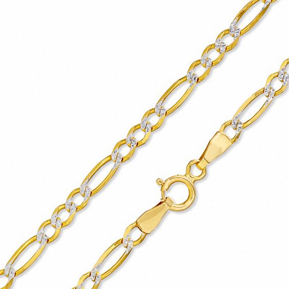 10K Two-Tone Gold Pavé Figaro Chain Anklet