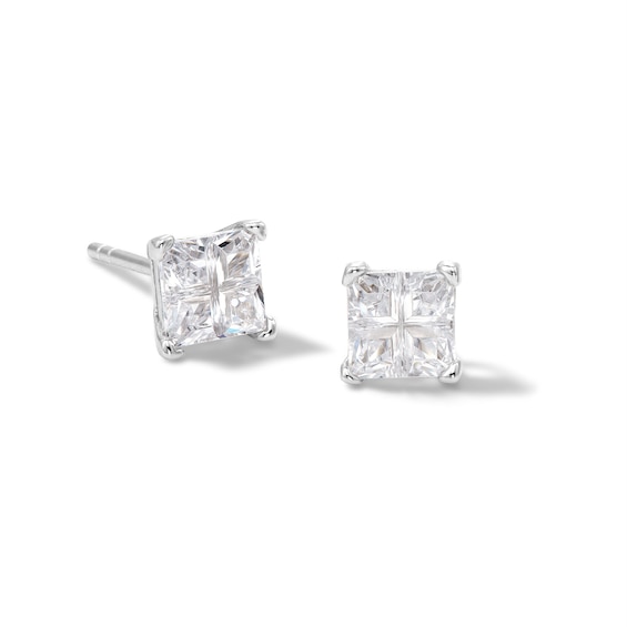 Quad Princess-Cut Cubic Zirconia Stud Earrings in Sterling Silver