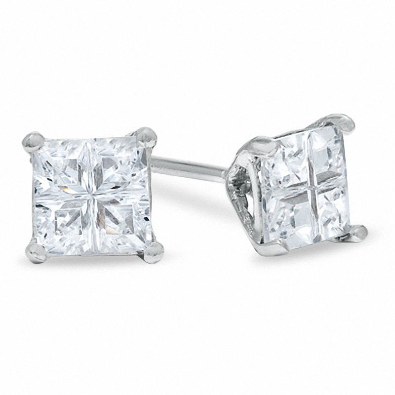 Quad Princess-Cut Cubic Zirconia Stud Earrings in Sterling Silver
