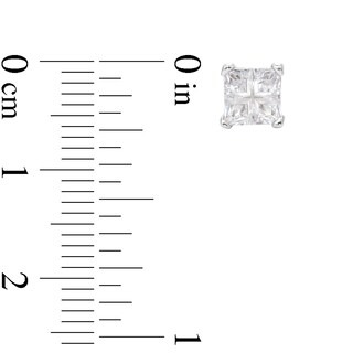 Solid Sterling Silver Princess-Cut CZ Quad Groove Studs