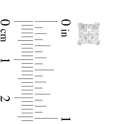 Solid Sterling Silver Princess-Cut CZ Quad Groove Studs
