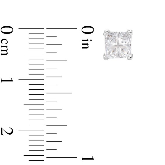 Solid Sterling Silver Princess-Cut CZ Quad Groove Studs