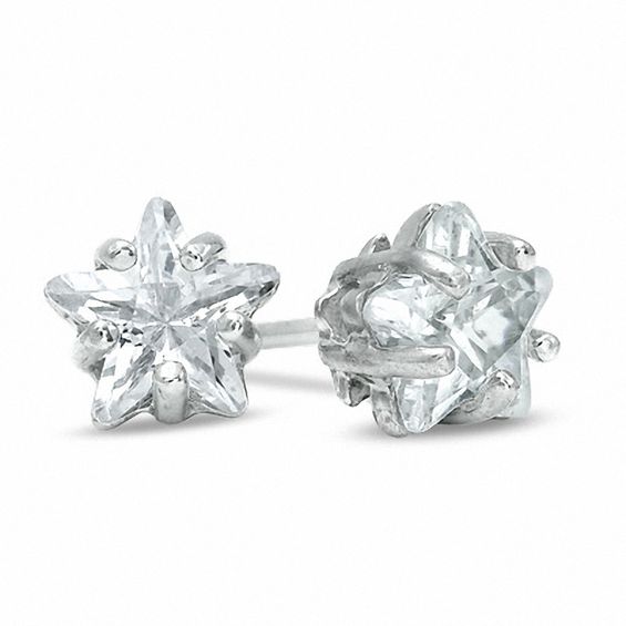 6mm Star-Shaped Cubic Zirconia Stud Earrings in Sterling Silver