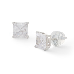 6mm Princess-Cut Cubic Zirconia Stud Earrings in Sterling Silver