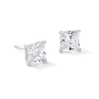 Solid Sterling Silver 6mm Princess-Cut CZ Solitaire Studs