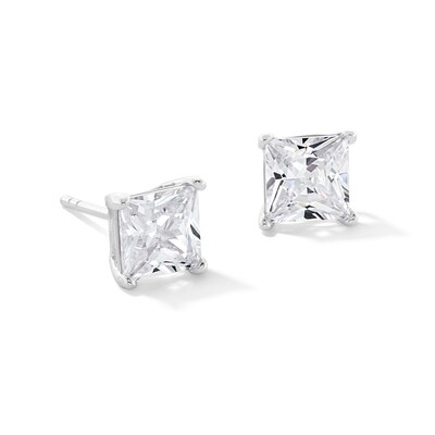 Solid Sterling Silver 6mm Princess-Cut CZ Solitaire Studs