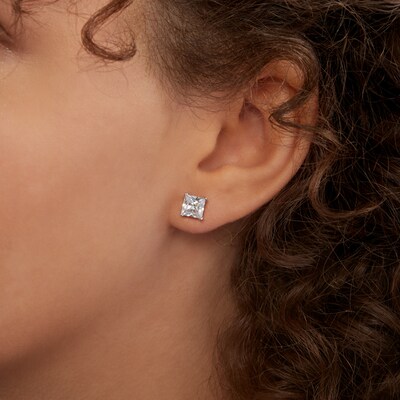 Solid Sterling Silver 6mm Princess-Cut CZ Solitaire Studs