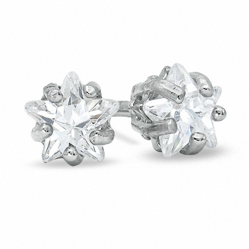 4mm Star-Shaped Cubic Zirconia Stud Earrings in Sterling Silver