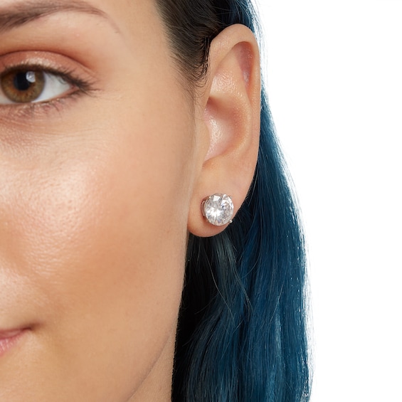 Solid Sterling Silver 10mm CZ Solitaire Studs