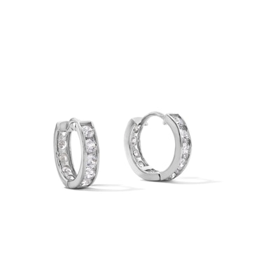 Solid Sterling Silver CZ Channel Huggies
