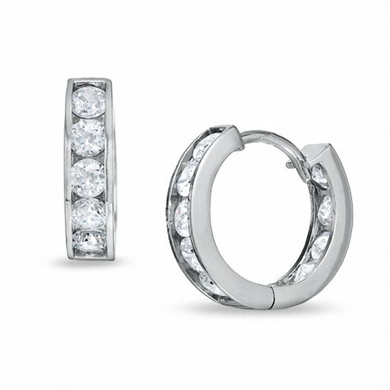 Cubic Zirconia Huggie Earrings in Sterling Silver