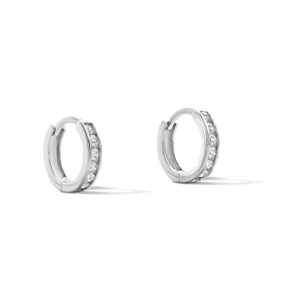 Round Cubic Zirconia Huggie Earrings in Sterling Silver