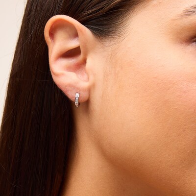 Solid Sterling Silver CZ Channel Huggies