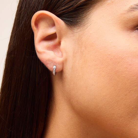 Solid Sterling Silver CZ Channel Huggies