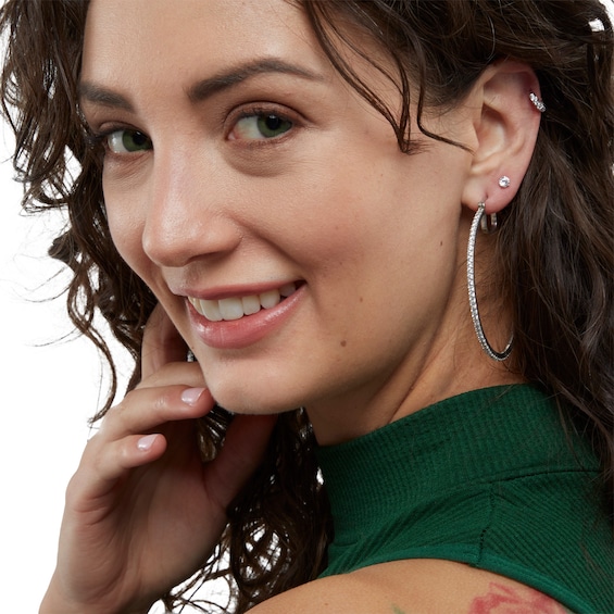 Solid Sterling Silver CZ Channel Huggies