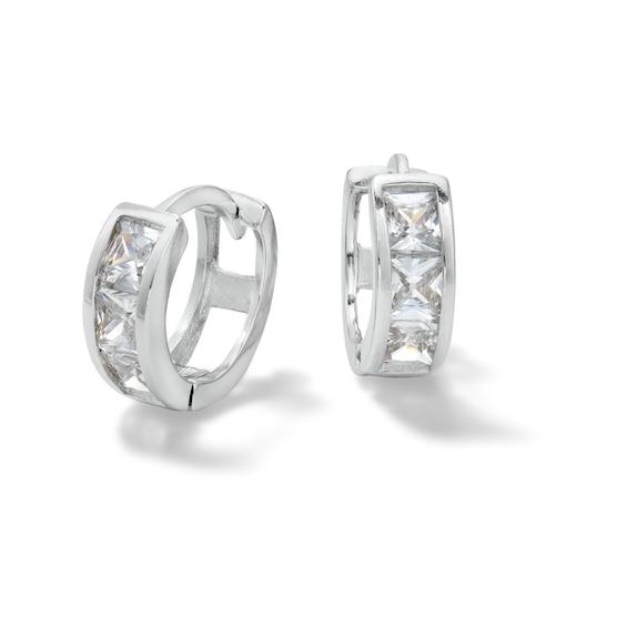 Princess-Cut Cubic Zirconia Huggie Earrings in Sterling Silver