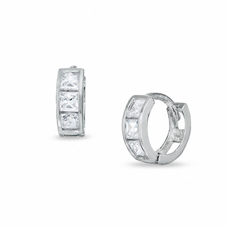 Princess-Cut Cubic Zirconia Huggie Earrings in Sterling Silver