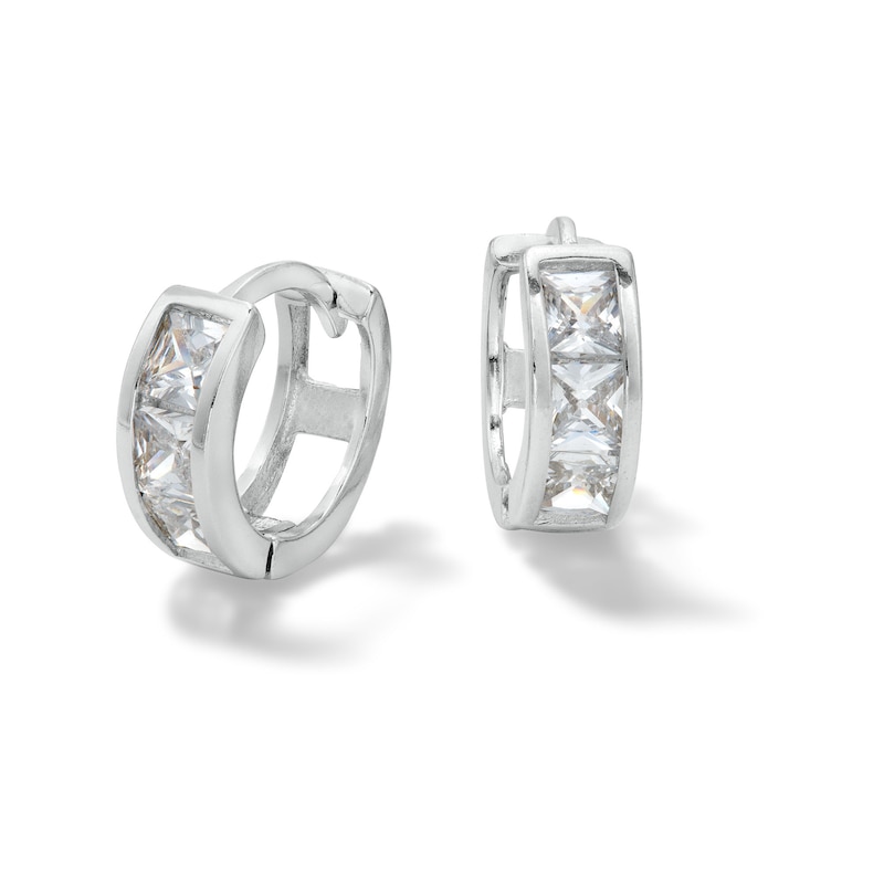 Main Image 1 of Princess-Cut Cubic Zirconia Huggie Earrings in Sterling Silver