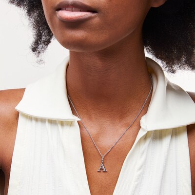 Cubic Zirconia Small Initial "A" Charm in Sterling Silver