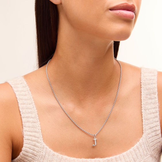 Cubic Zirconia Initial "J" Charm in Sterling Silver