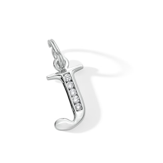 Cubic Zirconia Initial "J" Charm in Sterling Silver