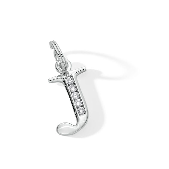 Cubic Zirconia Initial "J" Charm in Sterling Silver