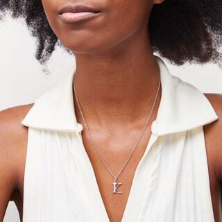 Cubic Zirconia Small Initial "K" Charm in Sterling Silver