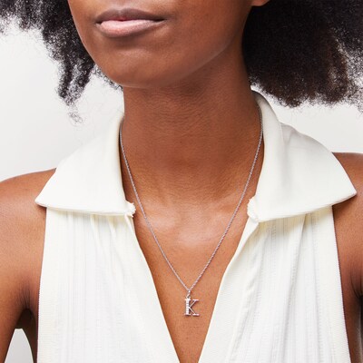 Cubic Zirconia Small Initial "K" Charm in Sterling Silver