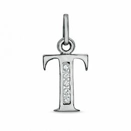 Cubic Zirconia Small Initial &quot;T&quot; Charm in Sterling Silver