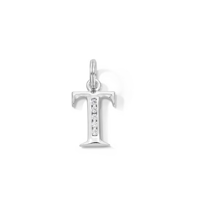 Cubic Zirconia Small Initial "T" Charm in Sterling Silver