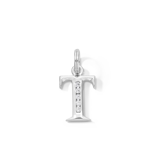 Cubic Zirconia Small Initial "T" Charm in Sterling Silver