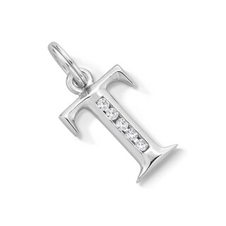 Cubic Zirconia Small Initial "T" Charm in Sterling Silver