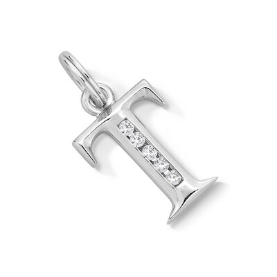 Cubic Zirconia Small Initial "T" Charm in Sterling Silver