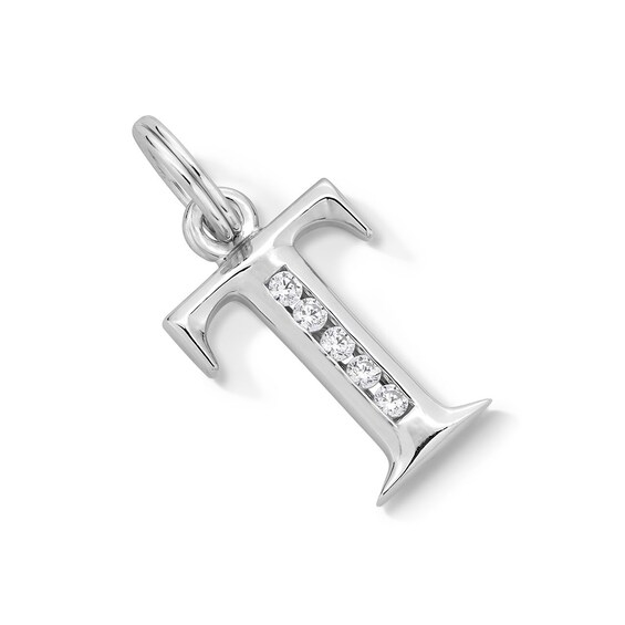 Cubic Zirconia Small Initial "T" Charm in Sterling Silver
