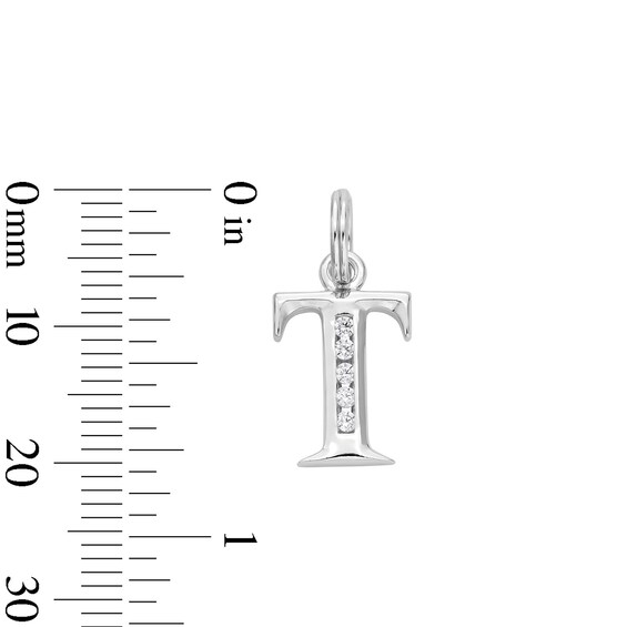 Cubic Zirconia Small Initial "T" Charm in Sterling Silver