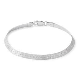 Made in Italy 050 Gauge &quot;I Love You&quot; Herringbone Chain Bracelet in Solid Sterling Silver - 7.25&quot;