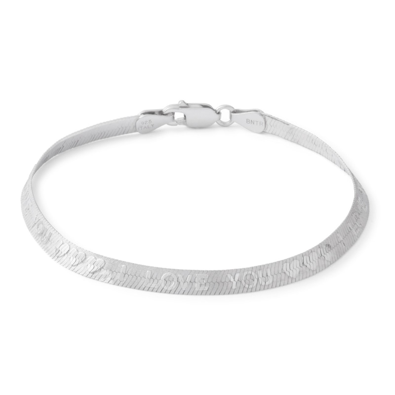 Made in Italy 050 Gauge "I Love You" Herringbone Chain Bracelet in Solid Sterling Silver - 7.25"