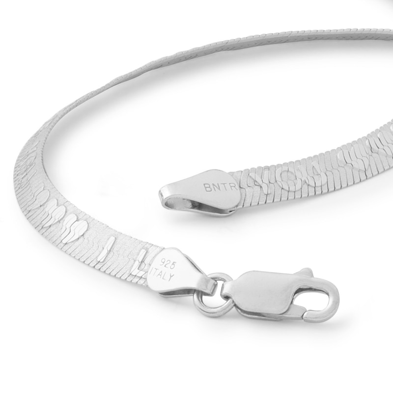 Made in Italy 050 Gauge "I Love You" Herringbone Chain Bracelet in Solid Sterling Silver - 7.25"