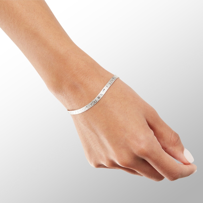Made in Italy 050 Gauge "I Love You" Herringbone Chain Bracelet in Solid Sterling Silver - 7.25"