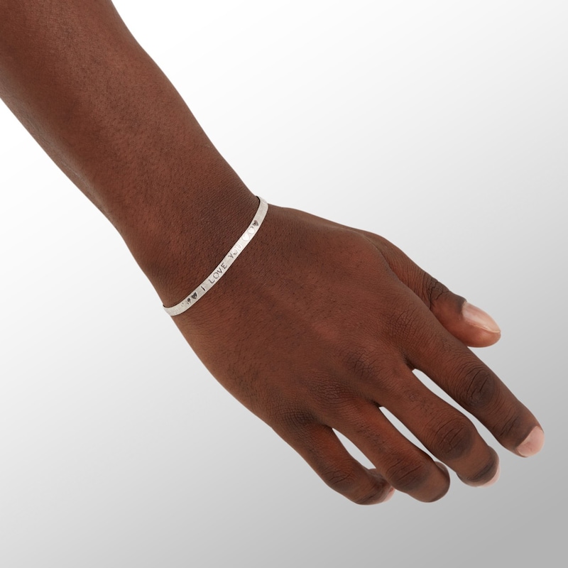 Made in Italy 050 Gauge "I Love You" Herringbone Chain Bracelet in Solid Sterling Silver - 7.25"