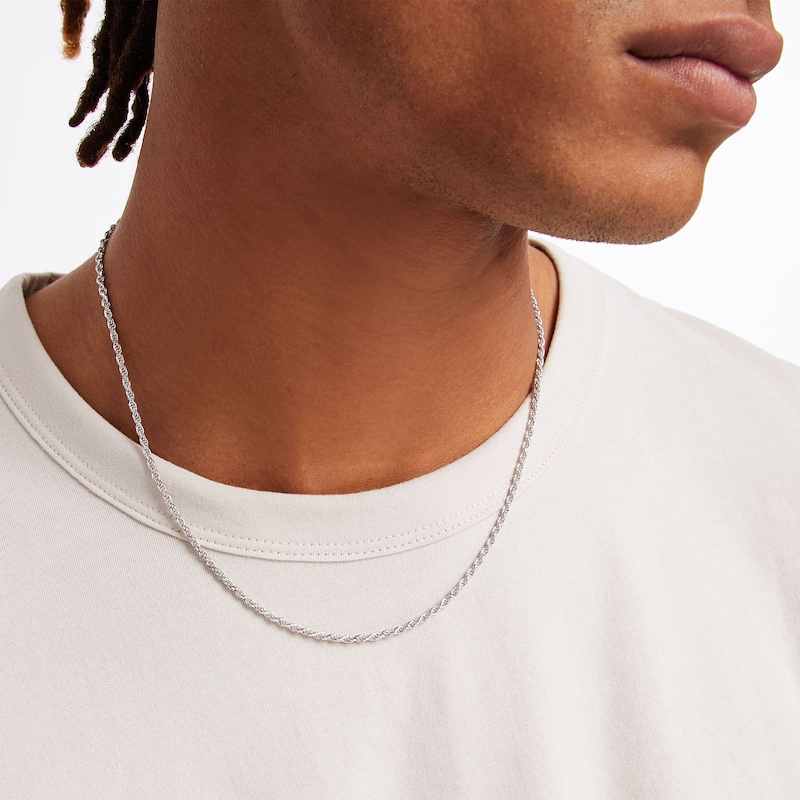Main Image 2 of Sterling Silver Diamond-Cut Solid Rope Chain Made in Italy - 20"