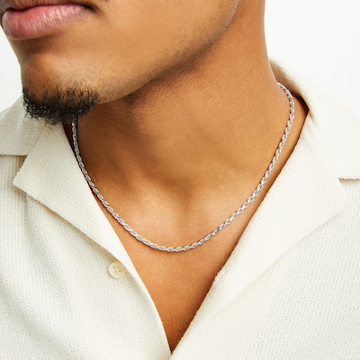Sterling Silver Diamond-Cut Rope Chain Necklace Made in Italy - 20"