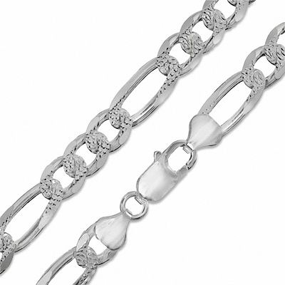 Sterling Silver 220 Gauge Pavé Figaro Chain Necklace - 22"