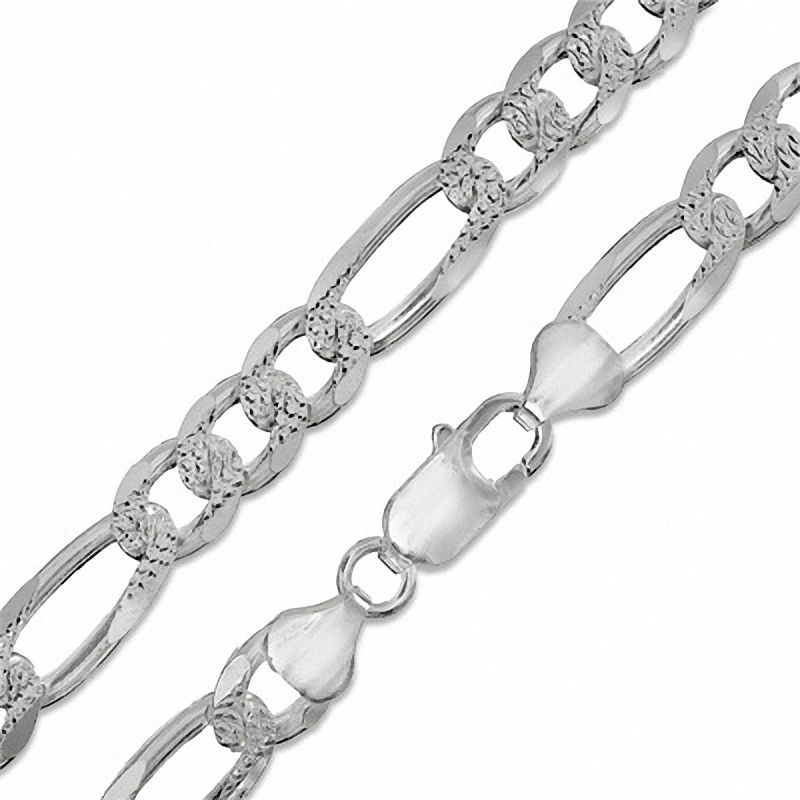 Main Image 1 of Sterling Silver 220 Gauge Pavé Figaro Chain Necklace - 22&quot;