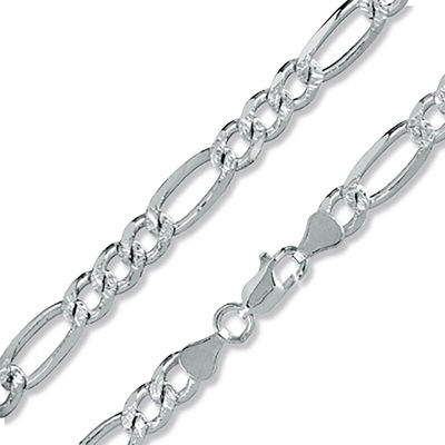 ★ROSEMONT★ Silver Necklace Fanfare RA24D18J Sterling Silver Pavé Figaro Chain Made in Italy - 24"