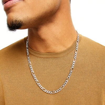 Sterling Silver Pavé Figaro Chain Made in Italy - 24"