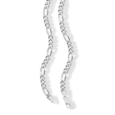 Sterling Silver Pavé Figaro Chain Made in Italy - 24"