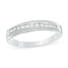 Cubic Zirconia Diagonal Channel Wedding Band in Sterling Silver - Size 7